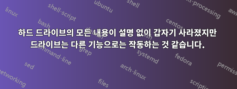 하드 드라이브의 모든 내용이 설명 없이 갑자기 사라졌지만 드라이브는 다른 기능으로는 작동하는 것 같습니다.