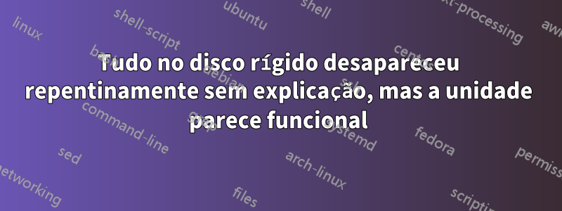 Tudo no disco rígido desapareceu repentinamente sem explicação, mas a unidade parece funcional