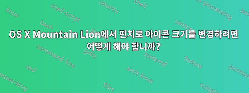 OS X Mountain Lion에서 핀치로 아이콘 크기를 변경하려면 어떻게 해야 합니까?