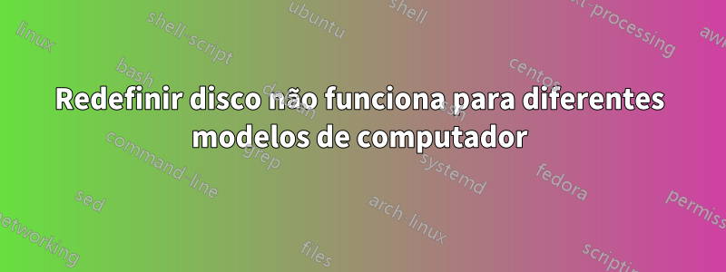 Redefinir disco não funciona para diferentes modelos de computador