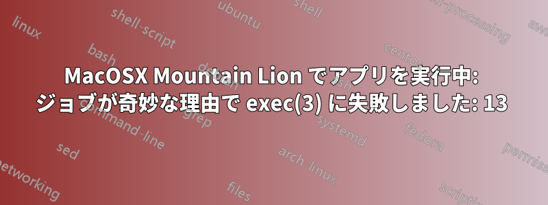 MacOSX Mountain Lion でアプリを実行中: ジョブが奇妙な理由で exec(3) に失敗しました: 13