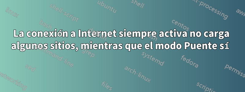 La conexión a Internet siempre activa no carga algunos sitios, mientras que el modo Puente sí