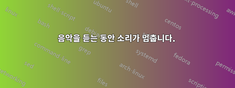 음악을 듣는 동안 소리가 멈춥니다.