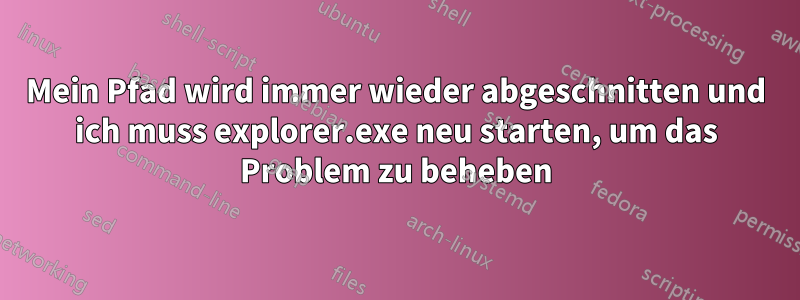 Mein Pfad wird immer wieder abgeschnitten und ich muss explorer.exe neu starten, um das Problem zu beheben