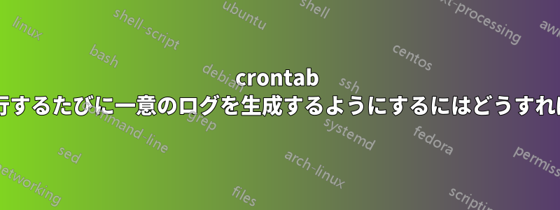 crontab がジョブを実行するたびに一意のログを生成するようにするにはどうすればよいですか?