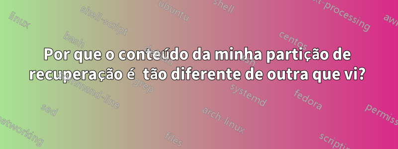 Por que o conteúdo da minha partição de recuperação é tão diferente de outra que vi?