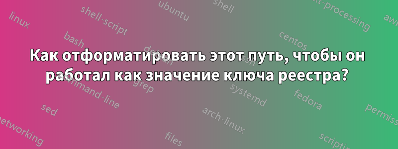 Как отформатировать этот путь, чтобы он работал как значение ключа реестра?