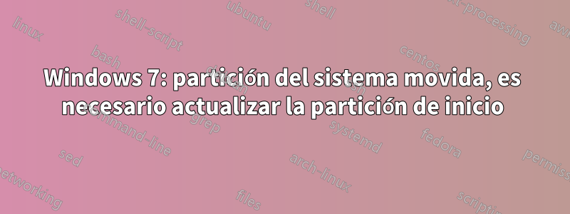 Windows 7: partición del sistema movida, es necesario actualizar la partición de inicio