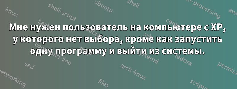 Мне нужен пользователь на компьютере с XP, у которого нет выбора, кроме как запустить одну программу и выйти из системы.