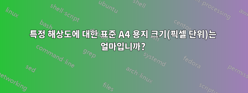 특정 해상도에 대한 표준 A4 용지 크기(픽셀 단위)는 얼마입니까?