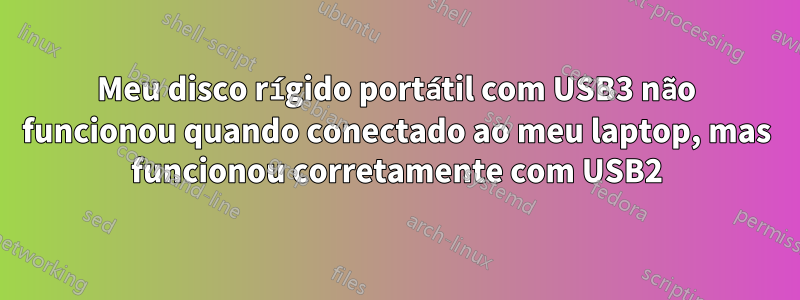 Meu disco rígido portátil com USB3 não funcionou quando conectado ao meu laptop, mas funcionou corretamente com USB2