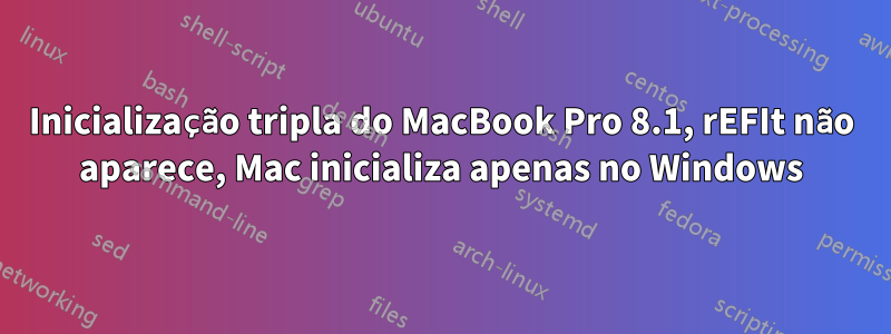 Inicialização tripla do MacBook Pro 8.1, rEFIt não aparece, Mac inicializa apenas no Windows