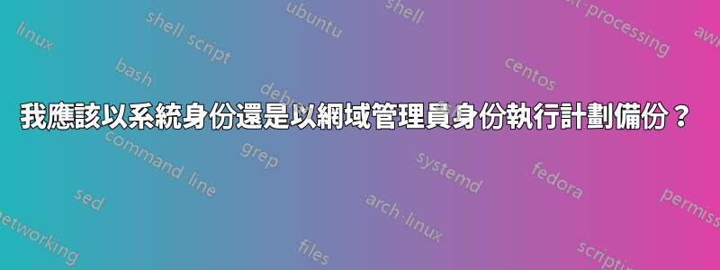 我應該以系統身份還是以網域管理員身份執行計劃備份？