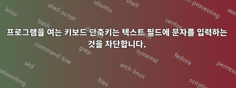 프로그램을 여는 키보드 단축키는 텍스트 필드에 문자를 입력하는 것을 차단합니다.