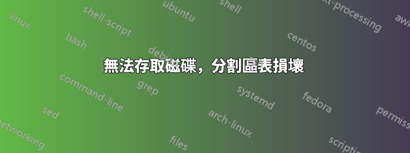 無法存取磁碟，分割區表損壞