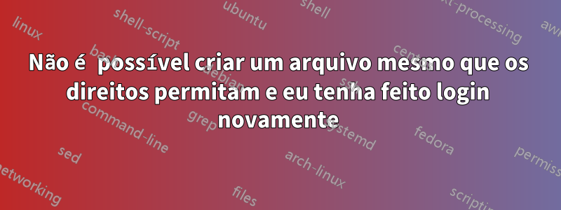 Não é possível criar um arquivo mesmo que os direitos permitam e eu tenha feito login novamente