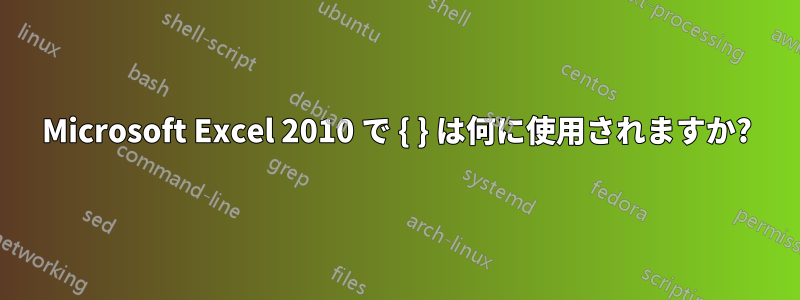 Microsoft Excel 2010 で { } は何に使用されますか?