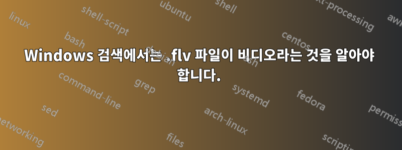 Windows 검색에서는 .flv 파일이 비디오라는 것을 알아야 합니다.