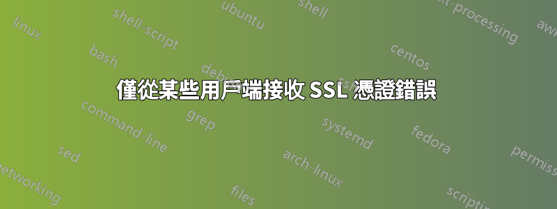 僅從某些用戶端接收 SSL 憑證錯誤