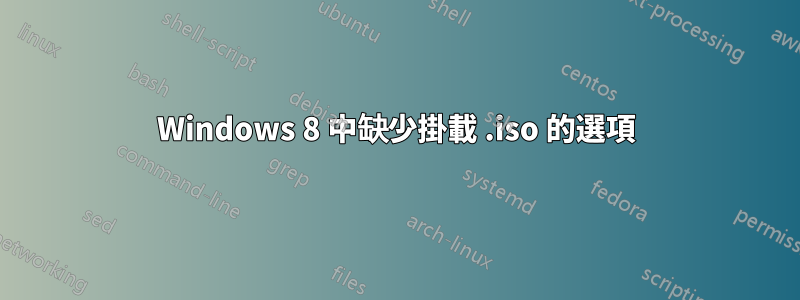 Windows 8 中缺少掛載 .iso 的選項