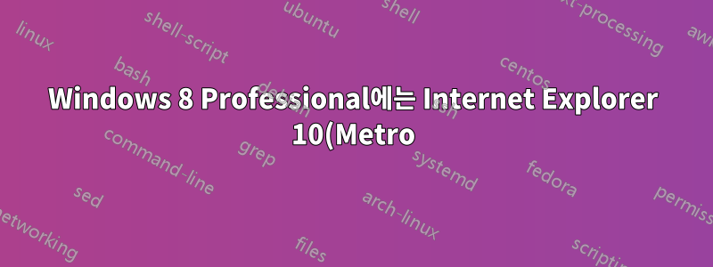 Windows 8 Professional에는 Internet Explorer 10(Metro)이 제공되지 않았습니다.