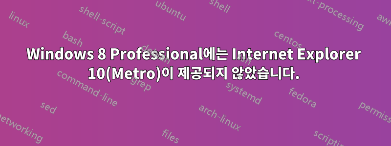 Windows 8 Professional에는 Internet Explorer 10(Metro)이 제공되지 않았습니다.