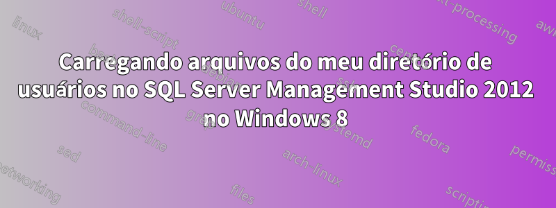 Carregando arquivos do meu diretório de usuários no SQL Server Management Studio 2012 no Windows 8