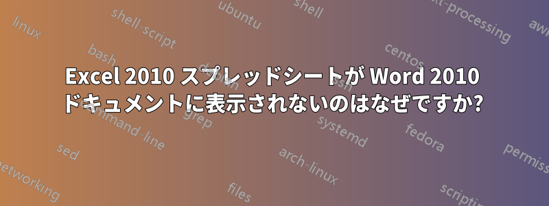 Excel 2010 スプレッドシートが Word 2010 ドキュメントに表示されないのはなぜですか?