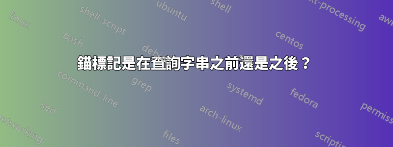 錨標記是在查詢字串之前還是之後？