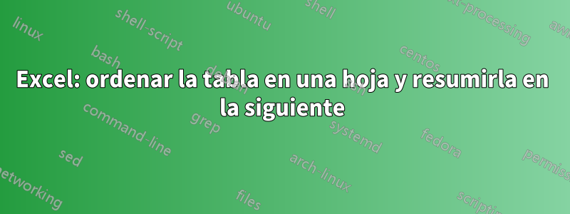 Excel: ordenar la tabla en una hoja y resumirla en la siguiente