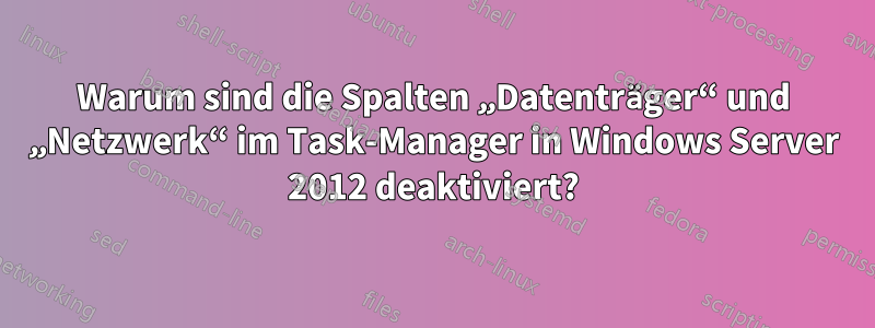 Warum sind die Spalten „Datenträger“ und „Netzwerk“ im Task-Manager in Windows Server 2012 deaktiviert?