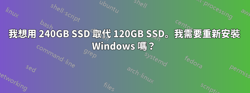 我想用 240GB SSD 取代 120GB SSD。我需要重新安裝 Windows 嗎？