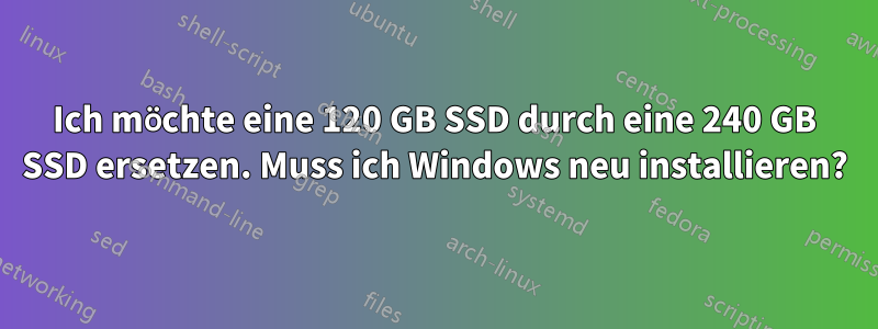 Ich möchte eine 120 GB SSD durch eine 240 GB SSD ersetzen. Muss ich Windows neu installieren?
