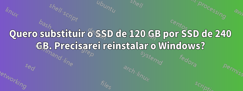 Quero substituir o SSD de 120 GB por SSD de 240 GB. Precisarei reinstalar o Windows?