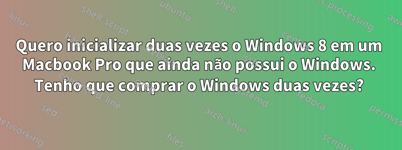 Quero inicializar duas vezes o Windows 8 em um Macbook Pro que ainda não possui o Windows. Tenho que comprar o Windows duas vezes?