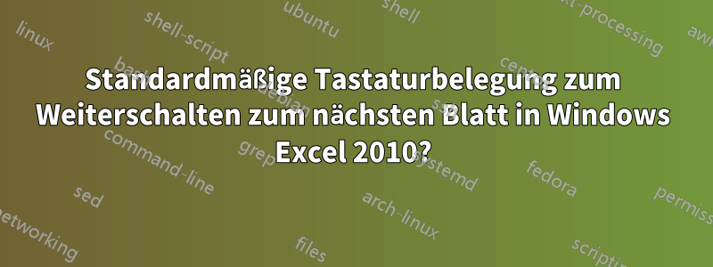 Standardmäßige Tastaturbelegung zum Weiterschalten zum nächsten Blatt in Windows Excel 2010?