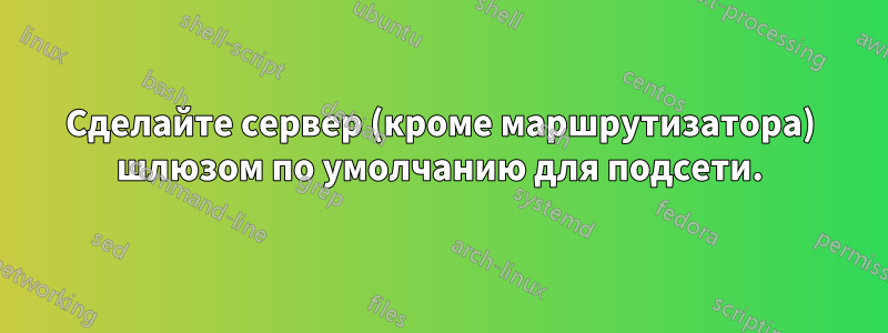 Сделайте сервер (кроме маршрутизатора) шлюзом по умолчанию для подсети.