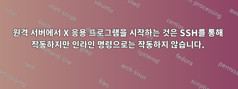 원격 서버에서 X 응용 프로그램을 시작하는 것은 SSH를 통해 작동하지만 인라인 명령으로는 작동하지 않습니다.