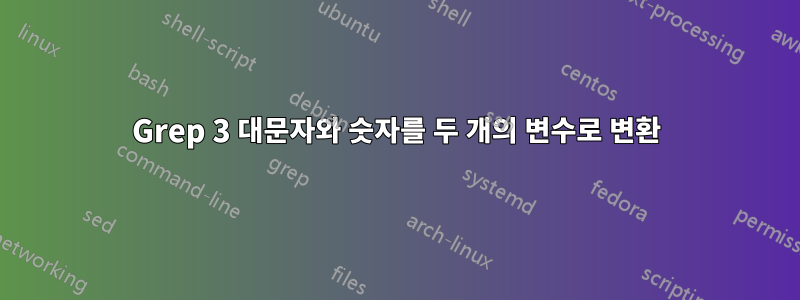 Grep 3 대문자와 숫자를 두 개의 변수로 변환