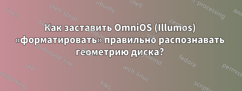 Как заставить OmniOS (Illumos) «форматировать» правильно распознавать геометрию диска?