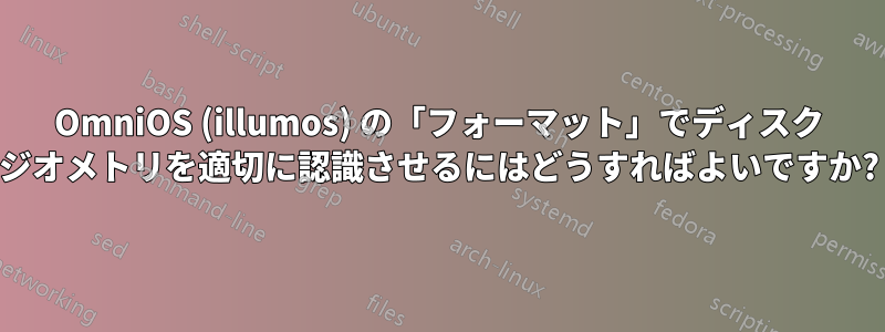 OmniOS (illumos) の「フォーマット」でディスク ジオメトリを適切に認識させるにはどうすればよいですか?