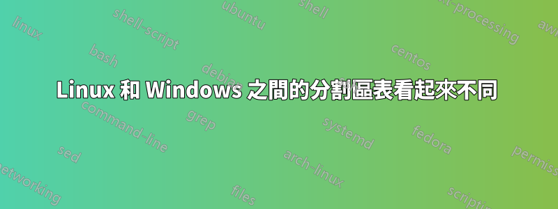 Linux 和 Windows 之間的分割區表看起來不同