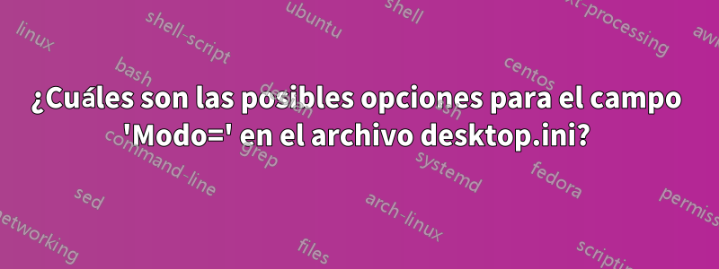 ¿Cuáles son las posibles opciones para el campo 'Modo=' en el archivo desktop.ini?