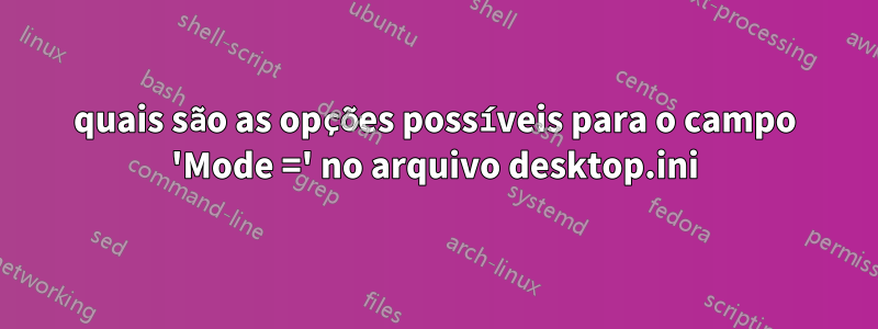 quais são as opções possíveis para o campo 'Mode =' no arquivo desktop.ini