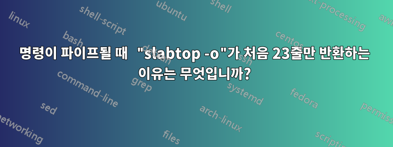 명령이 파이프될 때 "slabtop -o"가 처음 23줄만 반환하는 이유는 무엇입니까?