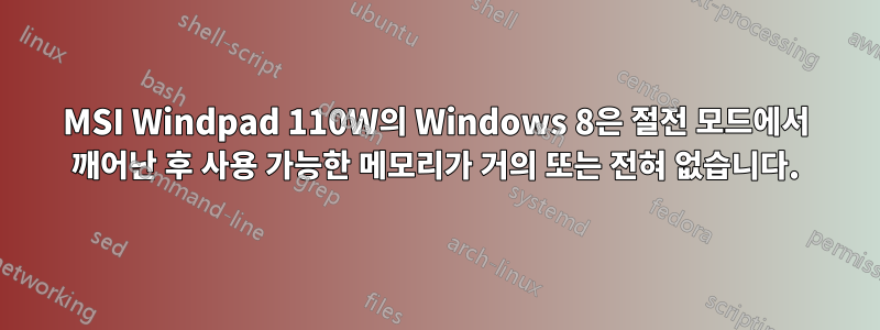 MSI Windpad 110W의 Windows 8은 절전 모드에서 깨어난 후 사용 가능한 메모리가 거의 또는 전혀 없습니다.