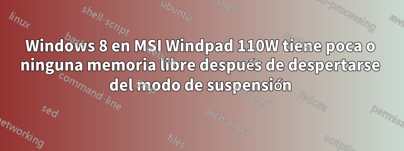 Windows 8 en MSI Windpad 110W tiene poca o ninguna memoria libre después de despertarse del modo de suspensión