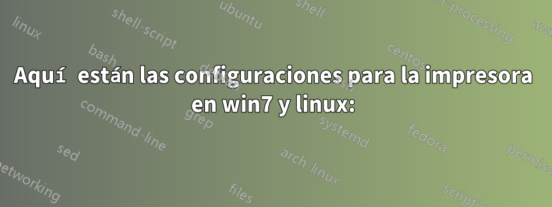 Aquí están las configuraciones para la impresora en win7 y linux: