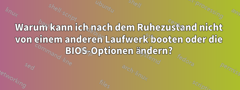 Warum kann ich nach dem Ruhezustand nicht von einem anderen Laufwerk booten oder die BIOS-Optionen ändern?