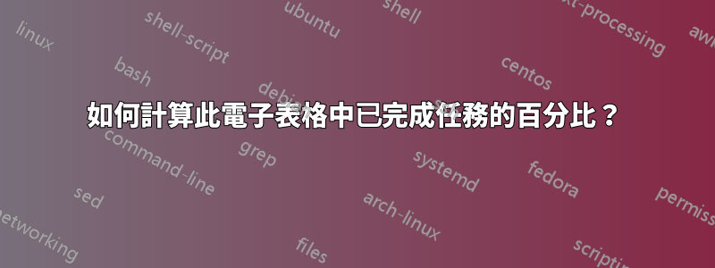 如何計算此電子表格中已完成任務的百分比？